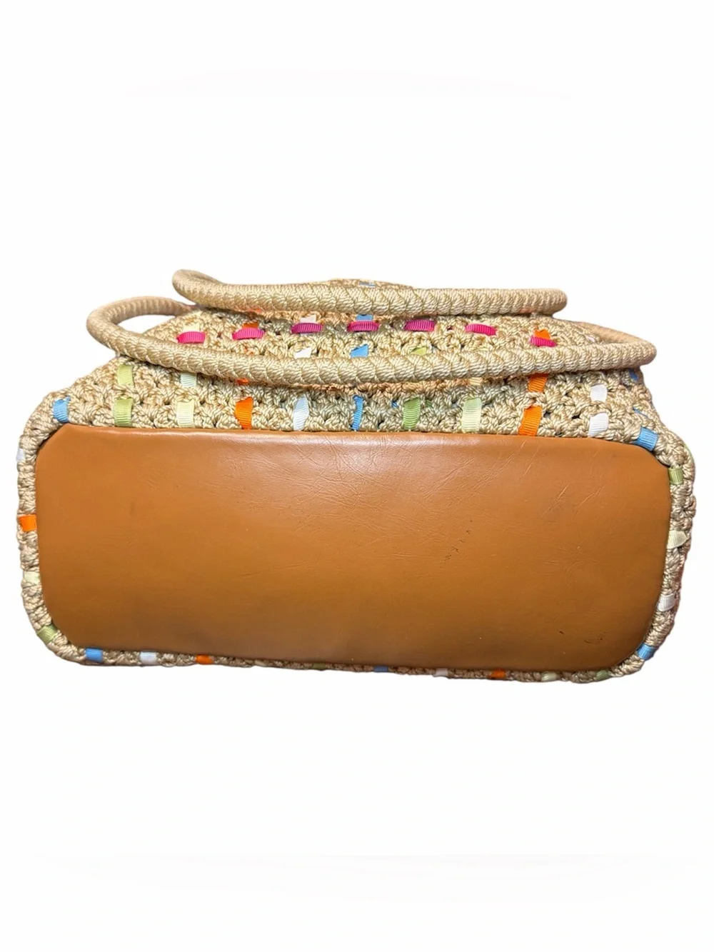 Woven Nylon Shoulder/Tote Bag with Multicolor Ribbon Accents